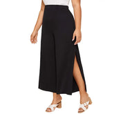 Stretch Casual Side Slit Wide Leg Pants